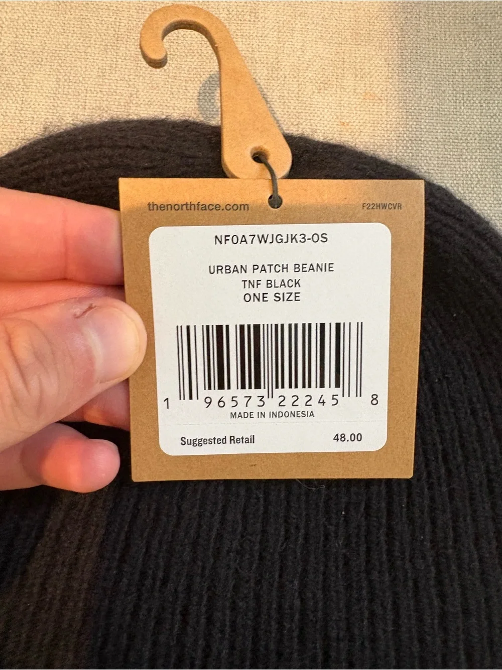 Brand New North Face Black Ribbed Fold-Over Beanie